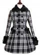 Double-breasted Black Lattices Cute Lolita Women Winter Woolen Hooded Coat