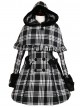 Double-breasted Black Lattices Cute Lolita Women Winter Woolen Hooded Coat