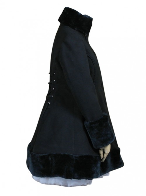 Black Hooded Shawl Corset Binding Bands Lovely Lolita Woolen Coat