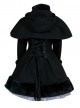 Black Hooded Shawl Corset Binding Bands Lovely Lolita Woolen Coat