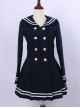 College Style Deep Blue Double-breasted Navy Collar Pleated Skirt Pendulum Woolen Lolita Coat