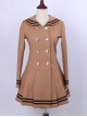 College Style Light Tan Double-breasted Navy Collar Pleated Skirt Pendulum Woolen Lolita Coat