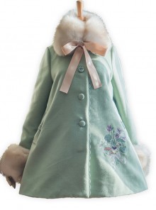 Gentle Pure Color Embroidery Classic Lolita Fur Collar Woolen Coat