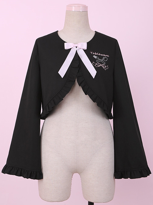 Cute Knife And Fork Embroidery Lolita Black Short Style Small Coat