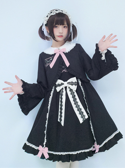 Cute Knife And Fork Embroidery Lolita Black Short Style Small Coat