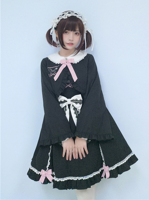 Cute Knife And Fork Embroidery Lolita Black Short Style Small Coat