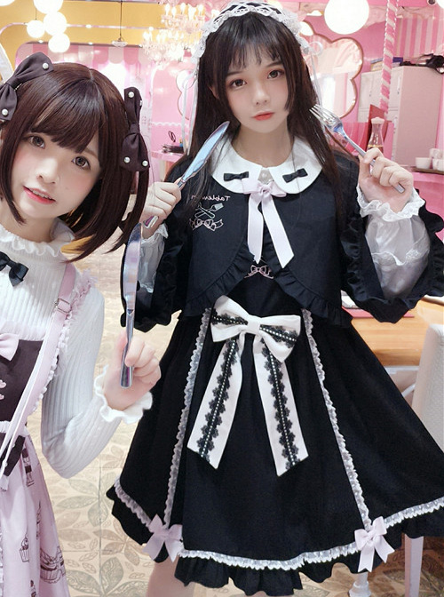 Cute Knife And Fork Embroidery Lolita Black Short Style Small Coat