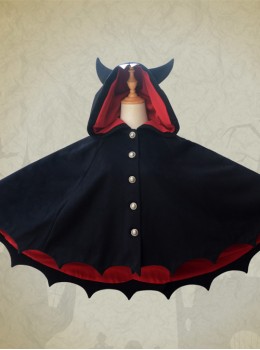 Devils Ears Bat Lolita Autumn Winter Black Woolen Cloak