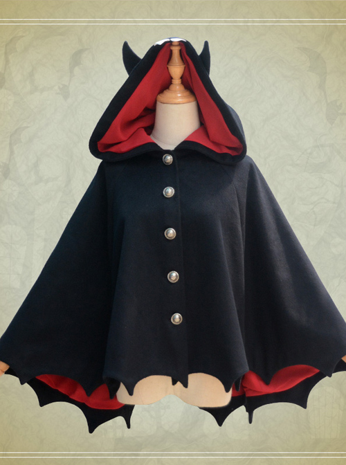 Devils Ears Bat Lolita Autumn Winter Black Woolen Cloak