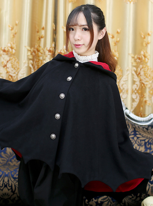 Devils Ears Bat Lolita Autumn Winter Black Woolen Cloak