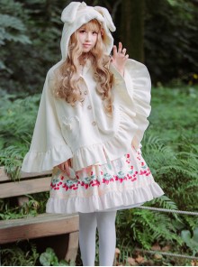 Cute Rabbit Ears Bowknot Sweet Lolita Thicken Tweed Cloak