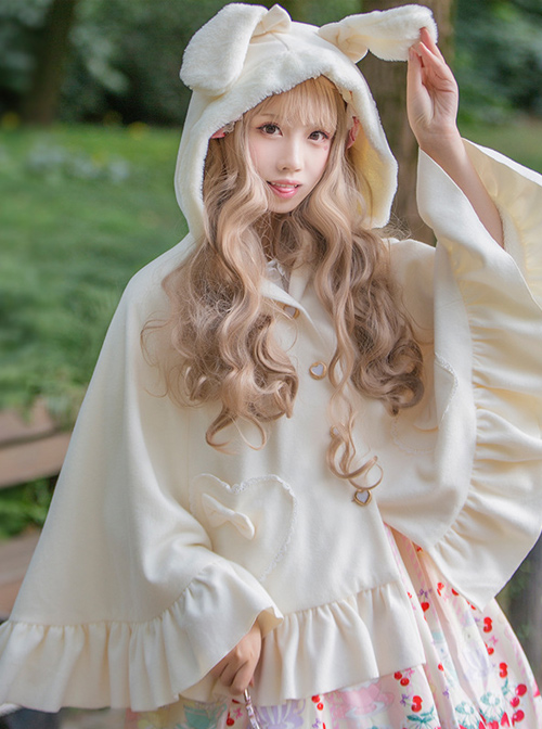 Cute Rabbit Ears Bowknot Sweet Lolita Thicken Tweed Cloak