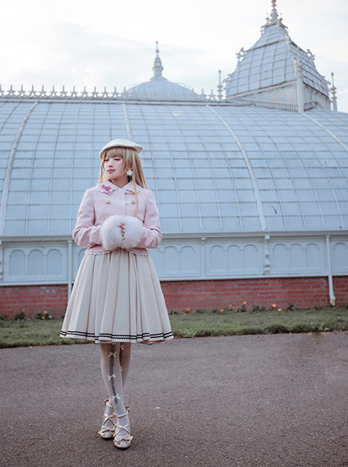 White Lace Pink Cute And Warm Lolita Napoleon Short Coat