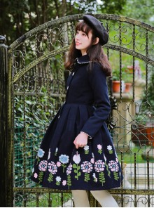 Miss Point Retro Wool Embroidery Cute Doll Collar Lolita Navy Blue Coat
