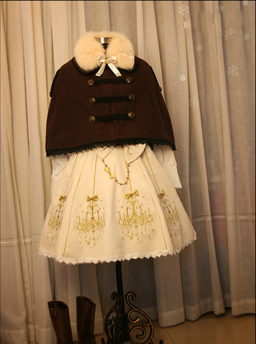 Merry Christmas Coffee Color Wool Military Uniform Style Cloak