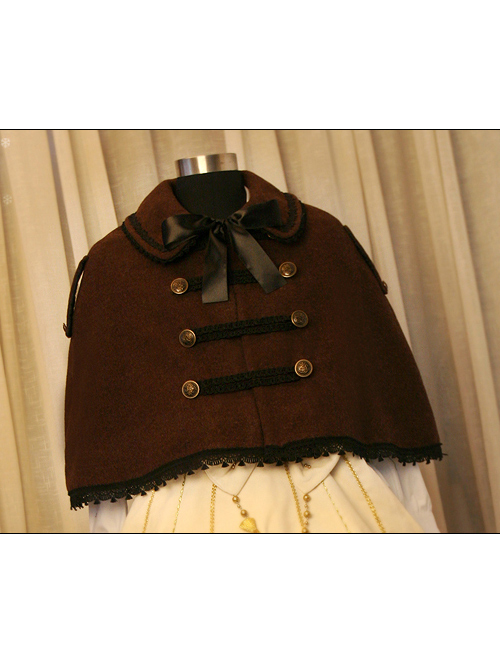 Merry Christmas Coffee Color Wool Military Uniform Style Cloak