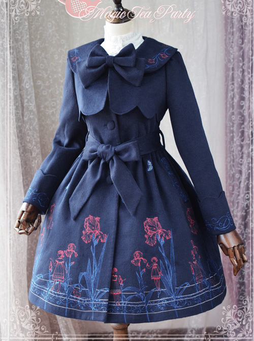 Magic Tea Party Irises Series Color Embroidery Fake Two Pieces Classic Lolita Winter Coat For Women