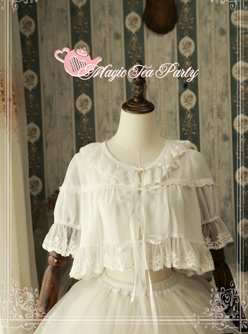 Magic Tea Party Short Sleeve Short Lace-up Chiffon Cardigan