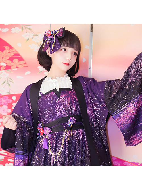 Sakura Fireworks Improved Kimono Yukata Lolita Coat