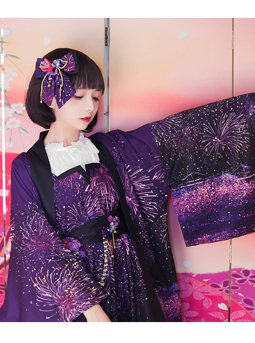 Sakura Fireworks Improved Kimono Yukata Lolita Coat