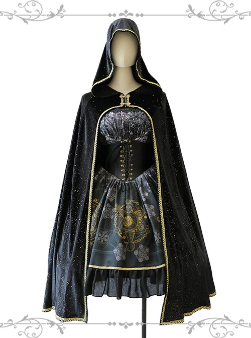 Meteorite Magic Gothic Lolita Bronzing Black Cloak
