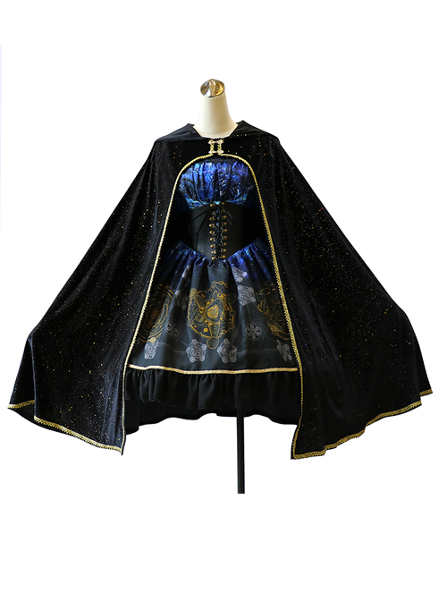 Meteorite Magic Gothic Lolita Bronzing Black Cloak