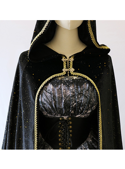 Meteorite Magic Gothic Lolita Bronzing Black Cloak