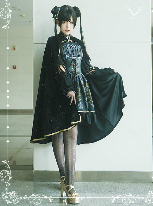 Meteorite Magic Gothic Lolita Bronzing Black Cloak