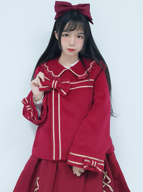 New Year Gift Box Bowknot Wine Red Lolita Coat