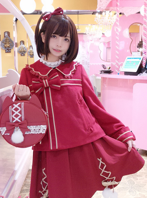 New Year Gift Box Bowknot Wine Red Lolita Coat