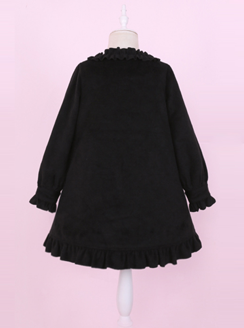 Black Ruffles Cute Bowknot Sweet Lolita Woolen Coat