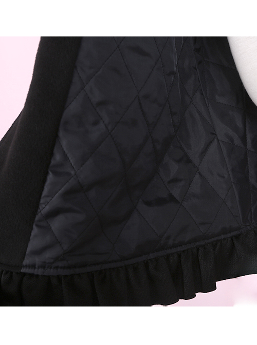 Black Ruffles Cute Bowknot Sweet Lolita Woolen Coat