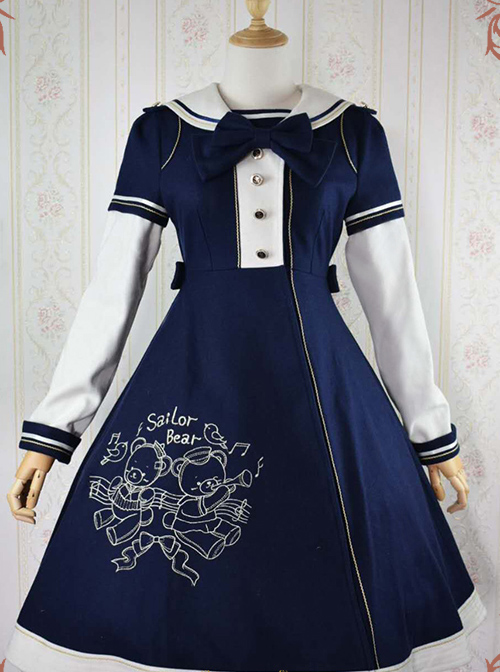 Bear Embroidered Bowknot Sweet Lolita Woolen Coat