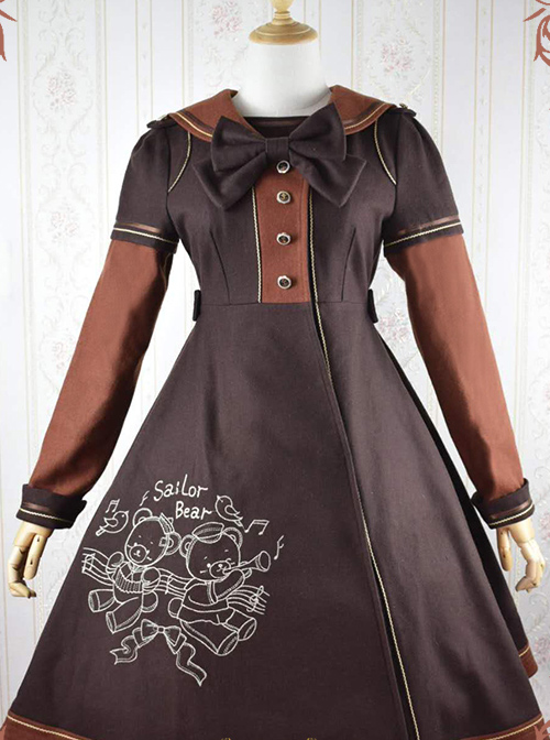 Bear Embroidered Bowknot Sweet Lolita Woolen Coat