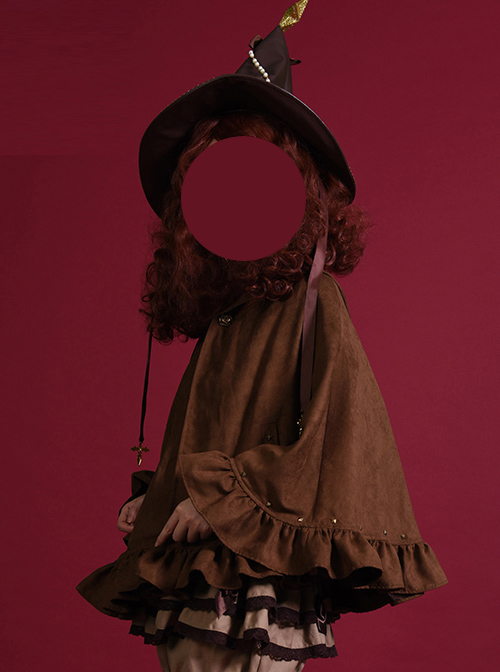 Halloween Brown And Black Suede Gothic Lolita Cloak
