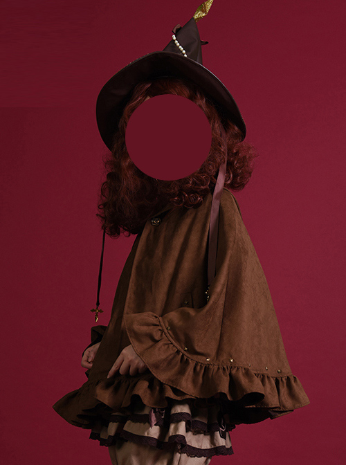 Halloween Brown And Black Suede Gothic Lolita Cloak