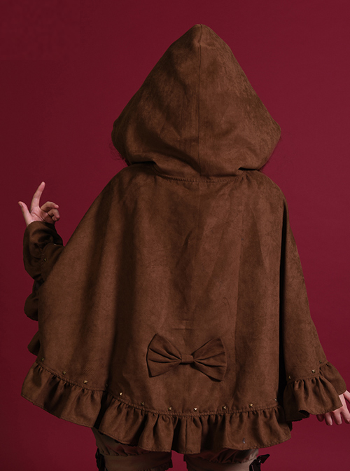 Halloween Brown And Black Suede Gothic Lolita Cloak