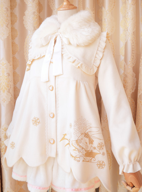 Winter High Waist Petal Edge Sweet Lolita Fur Collar Coat