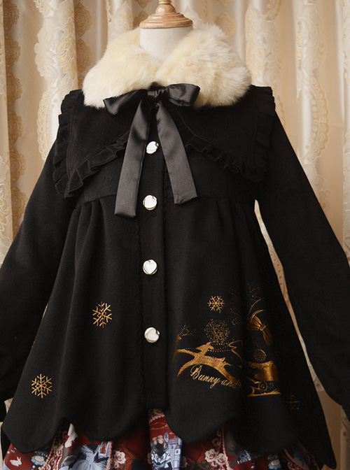 Winter High Waist Petal Edge Sweet Lolita Fur Collar Coat