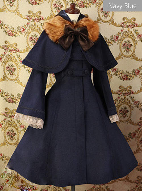 Elegant Shawl Hooded Trumpet Sleeve Lolita Woolen Coat