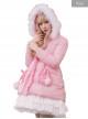 Cute Pure Color Ruffle Sweet Lolita Down Jacket With Detachable Fur Collar