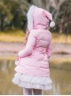 Cute Pure Color Ruffle Sweet Lolita Down Jacket With Detachable Fur Collar