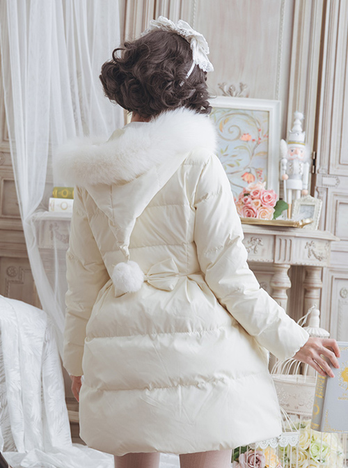 Cute Pure Color Ruffle Sweet Lolita Down Jacket With Detachable Fur Collar