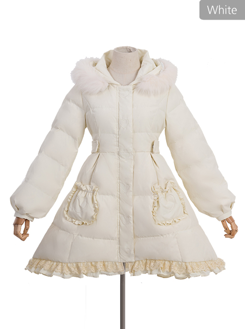 White Duck Down Pure Color Sweet Lolita Down Jacket With Detachable Fur Collar