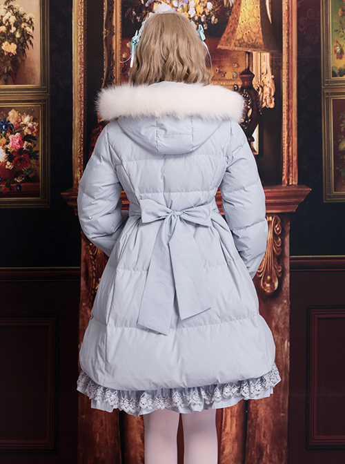 White Duck Down Pure Color Sweet Lolita Down Jacket With Detachable Fur Collar