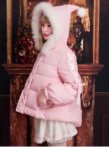 White Duck Down Fox Fur Collar Sweet Lolita Down Jacket