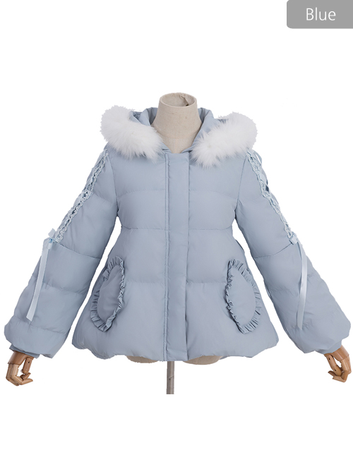 White Duck Down Fox Fur Collar Sweet Lolita Down Jacket