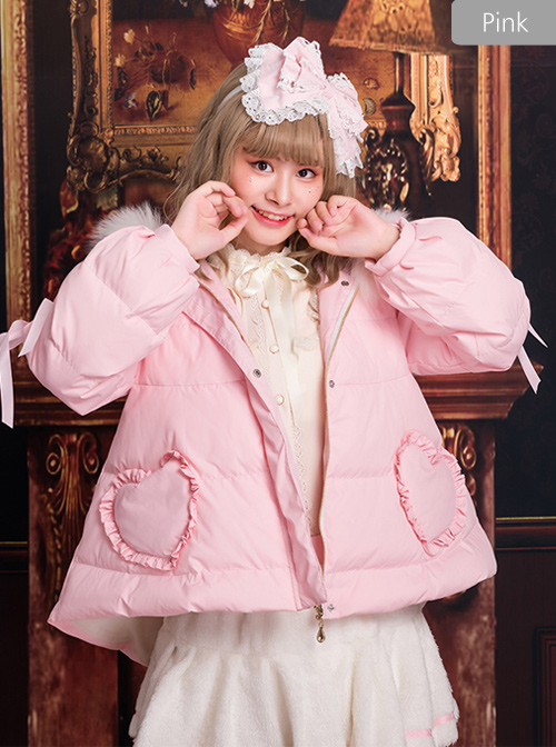 White Duck Down Fox Fur Collar Sweet Lolita Down Jacket