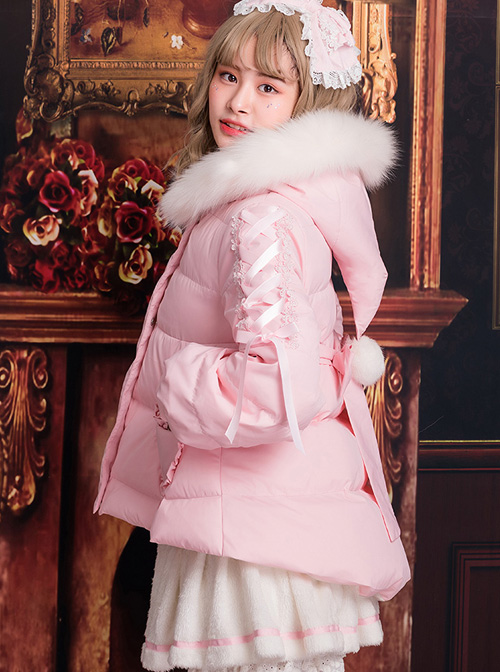 White Duck Down Fox Fur Collar Sweet Lolita Down Jacket