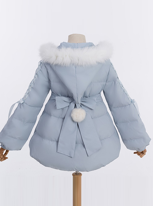 White Duck Down Fox Fur Collar Sweet Lolita Down Jacket